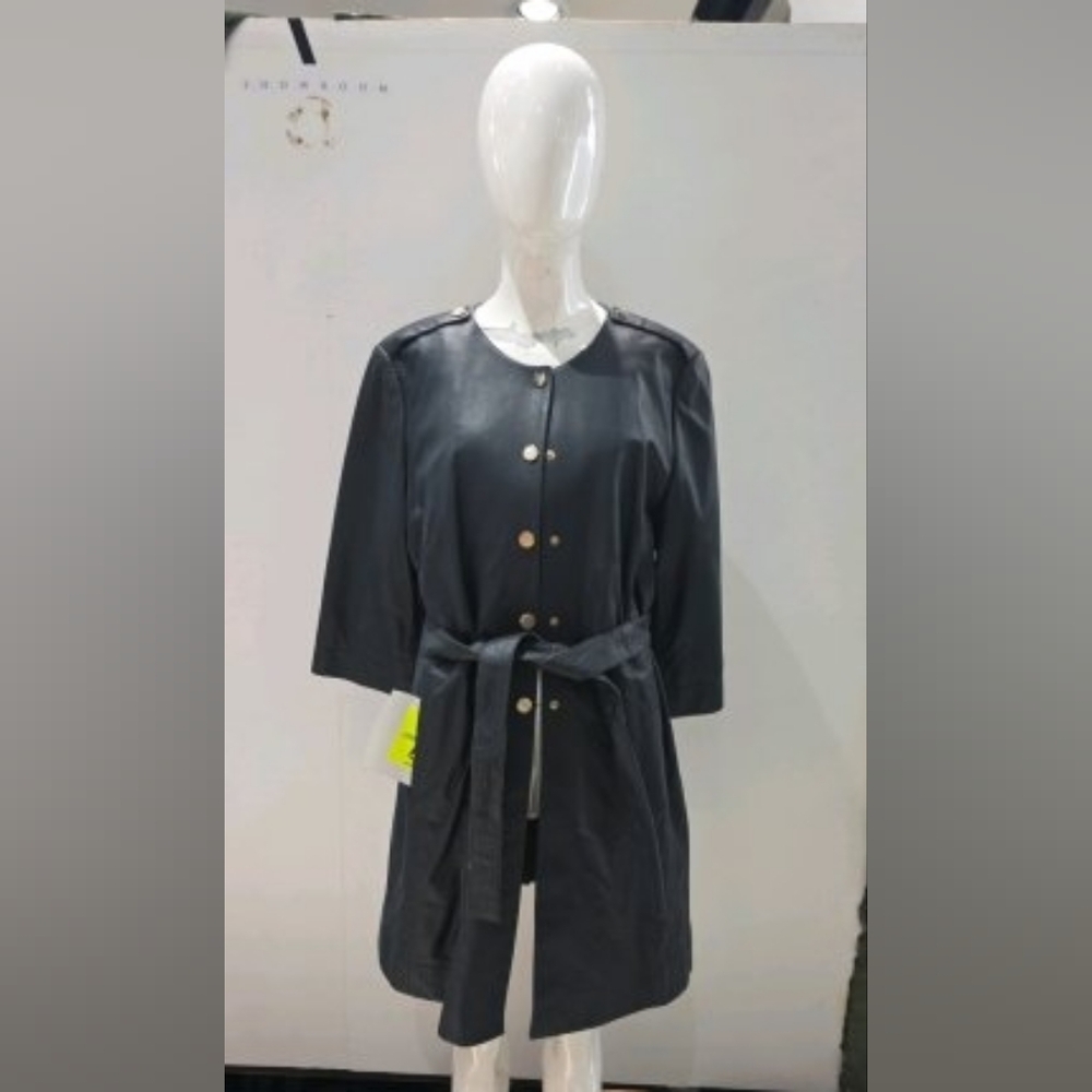 Ottimo Leather Black Buttoned Trench Coat